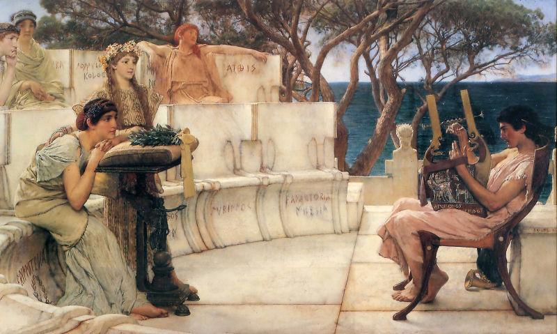 Sir Lawrence Alma-Tadema,OM.RA,RWS Sappho and Alcaeus oil painting picture